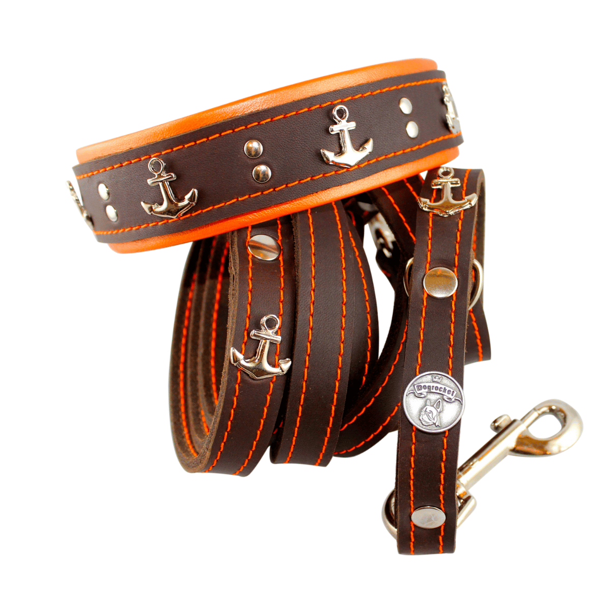 Lederhalsband Tessa, mit Rundnieten & Anker, im Set