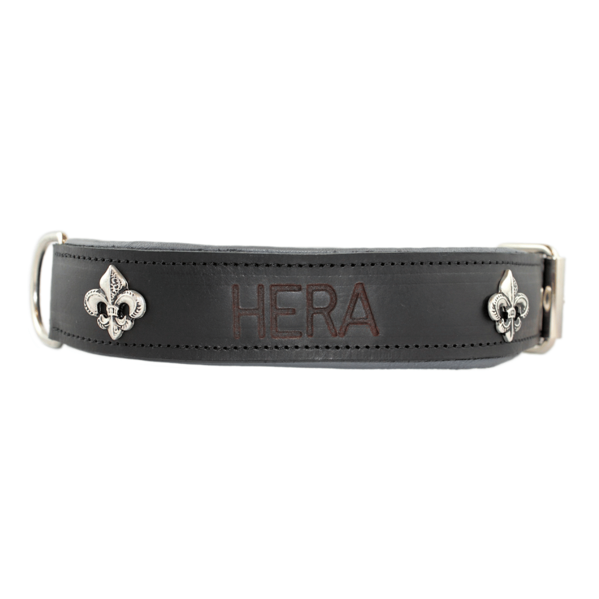 Lederhalsband Hera, mit Namen und Lilien