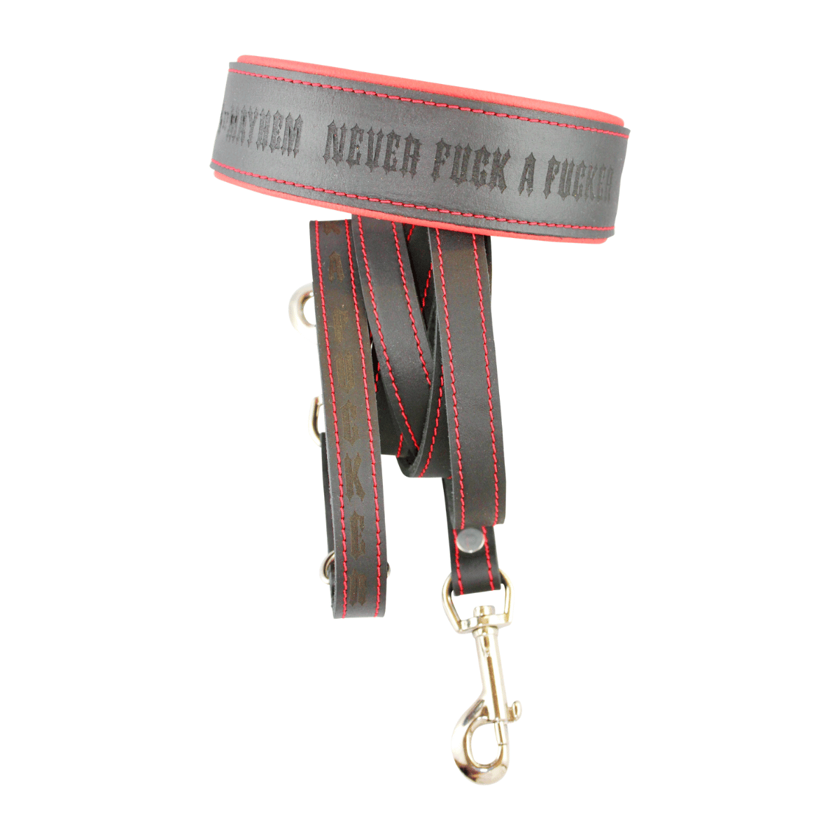 Lederhalsband Men of Mayhem, mit Gravur, im Set