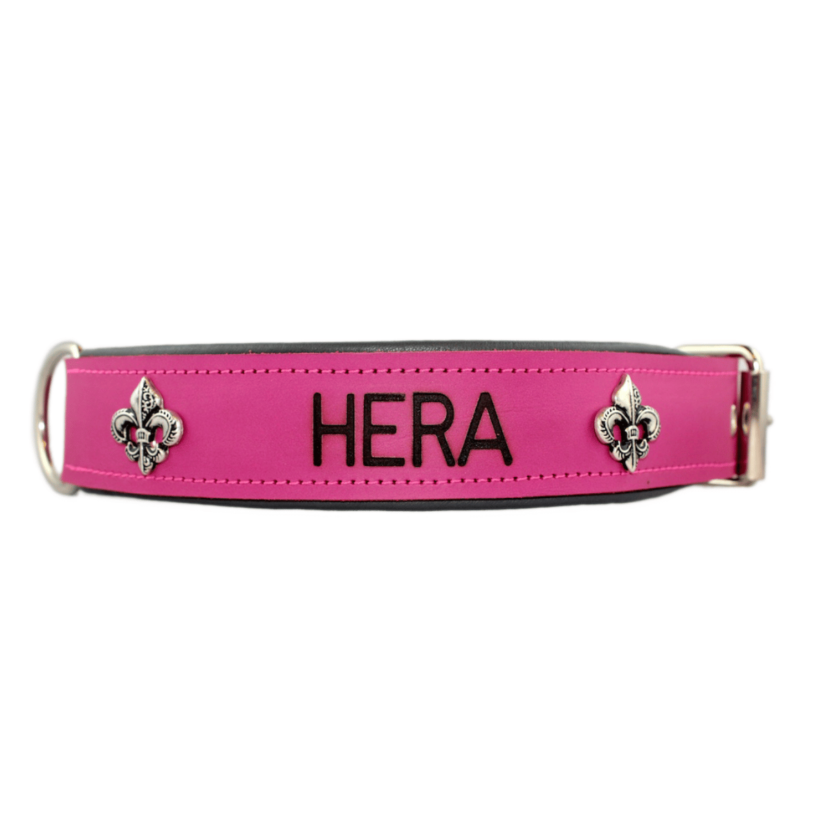 Lederhalsband Hera, mit Namen und Lilien