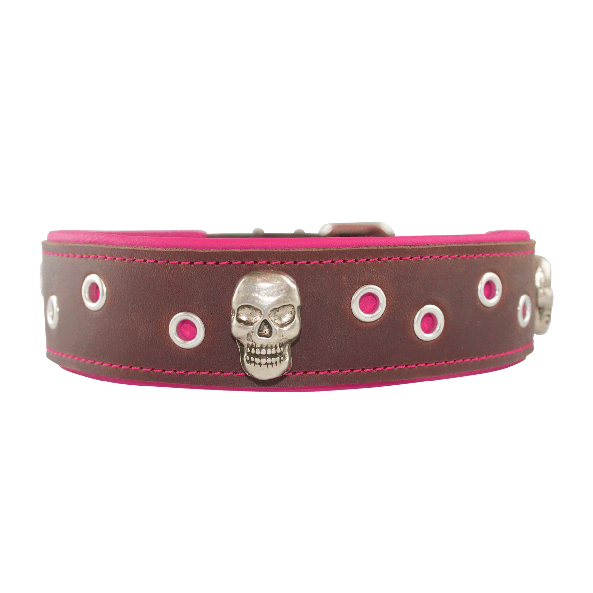 Lederhalsband Kalle, mit Totenkopf & Lochnieten