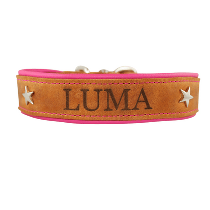 Lederhalsband Luma, mit Namen und Sternen